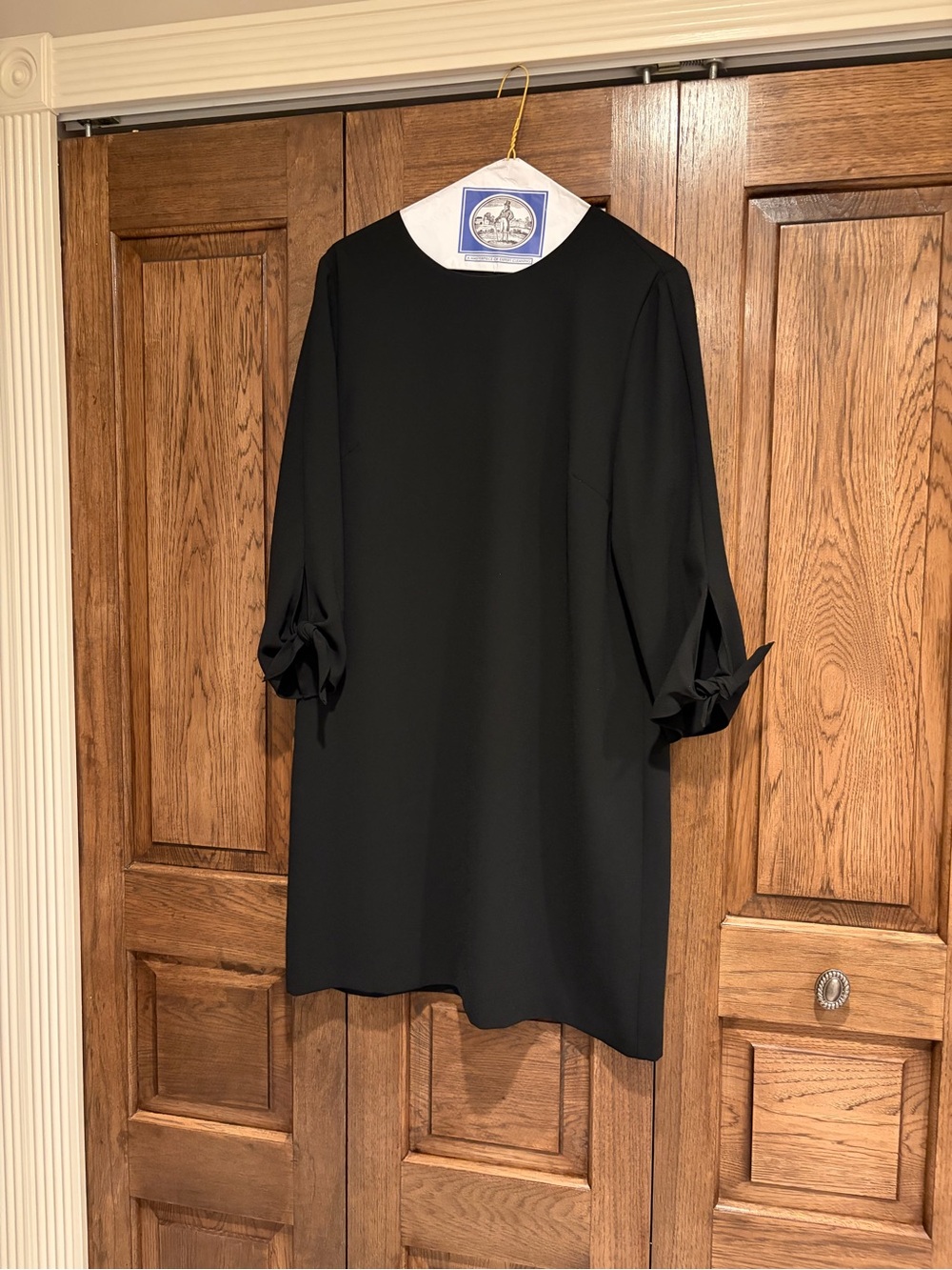 CeCe Black Mini Shift Dress with Tie-Sleeve Detail